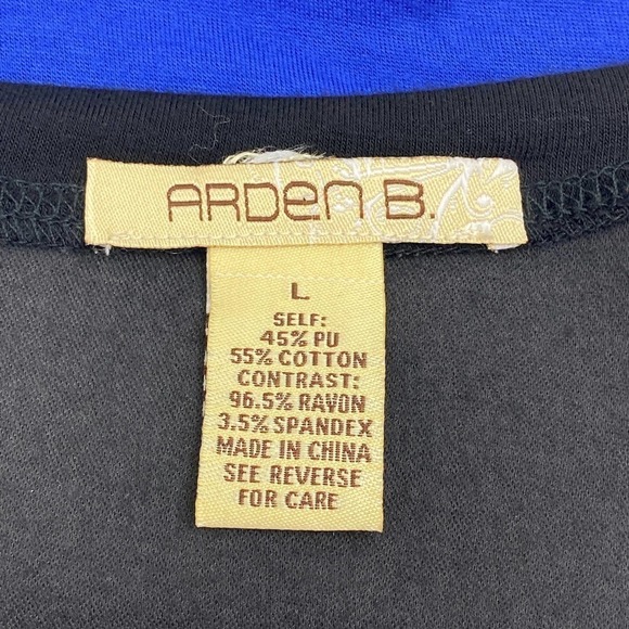 ARDEN B Color Block Black Faux Leather Blouse L - Picture 9 of 9